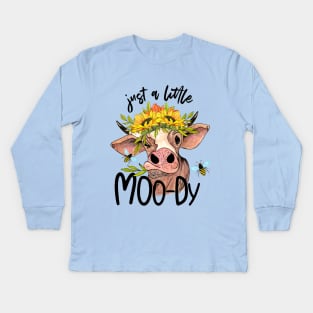 Moody Heifer With Sunflowers Kids Long Sleeve T-Shirt